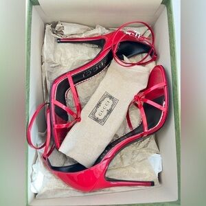 Brand New Gucci Red Patent Strappy Heels Size 41